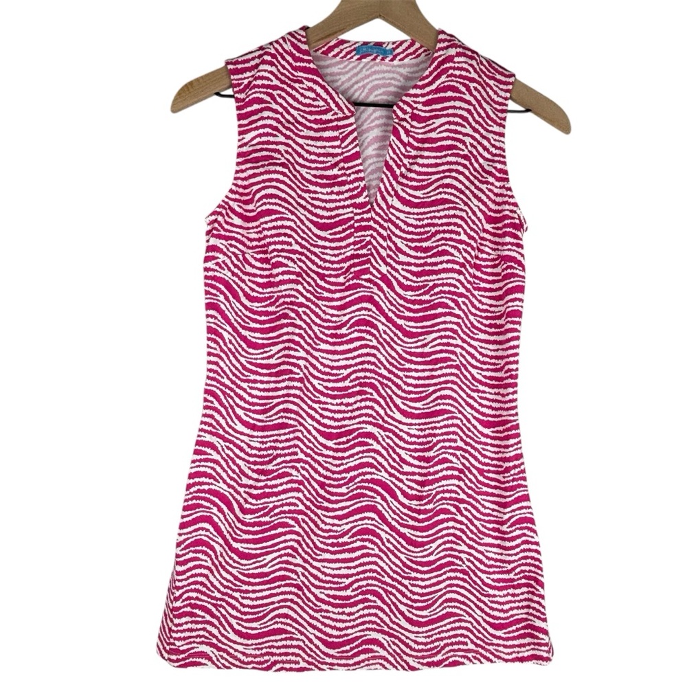 J McLaughlin Boca Tunic Top Womens XS Pink Radio Waves Sleeveless‎